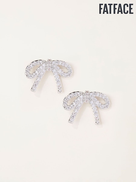 Silver Tone - Fatface Bow Party Earrings