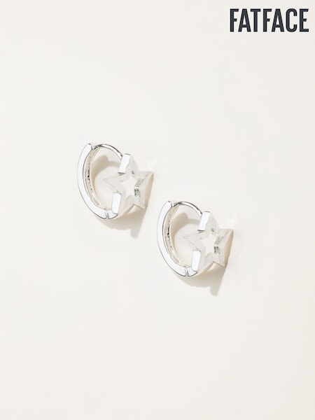 Silver Tone - Fatface Star Huggie Earrings