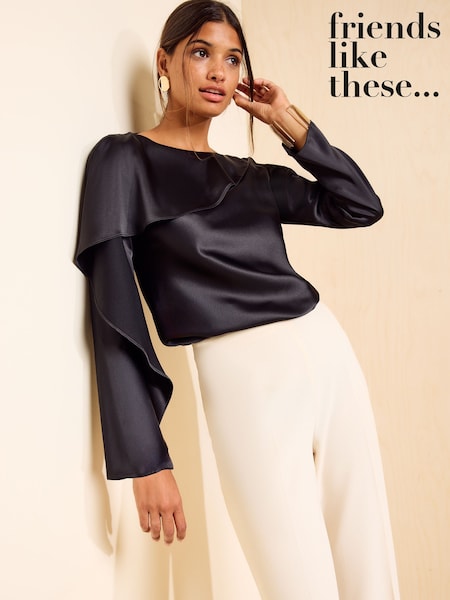 Black - Friends Like These Long Sleeve Satin Drape Blouse
