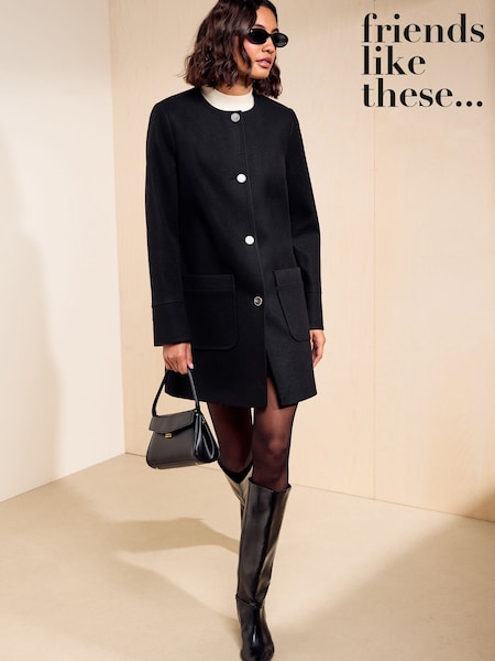 Black - Friends Like These Collarless Dolly Coat
