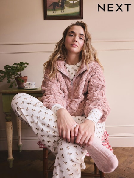 Pink - Borg Half Zip Chunky Cable Fleece