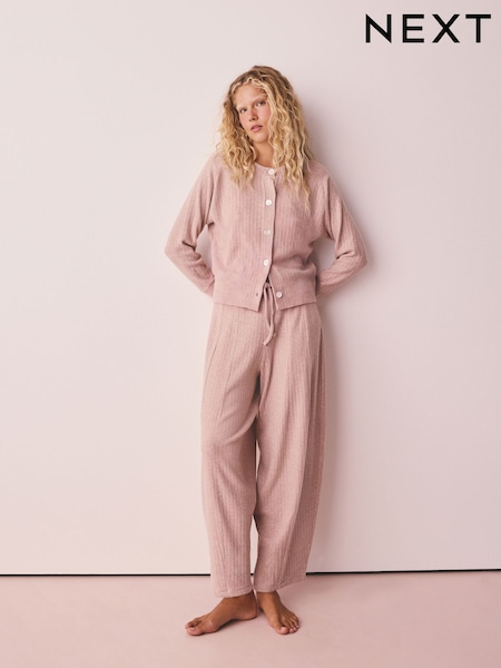 Pink - Cardigan And Barrel Leg Cosy Lounge Set