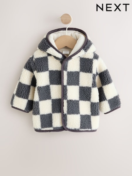 Grey Checkerboard - Hooded Borg Baby Jacket (0mths-2yrs)