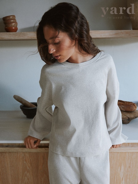 Oatmeal - Relaxed Ribbed Cotton Rich Lounge Top