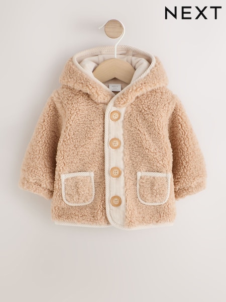 Caramel - Borg Hooded Fleece Lined Baby Jacket