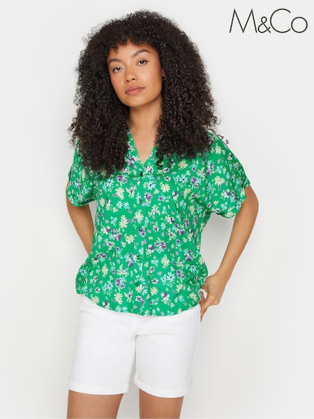 M&Co Green Ditsy Floral Print Button Through Shirt (V59318) | €6