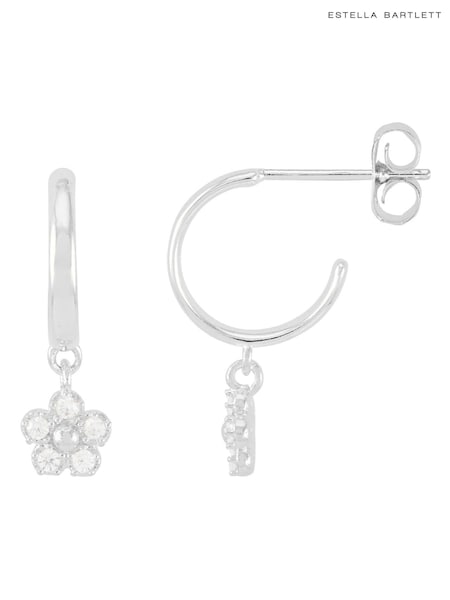 Estella Bartlett Silver Tone Flower Hoop Earrings (V59505) | $55