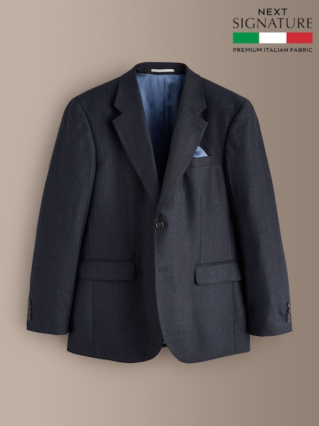 Navy - Regular Signature Tailored Fit Zignone Italian Wool Cashmere Flannel Check Suit Jacket