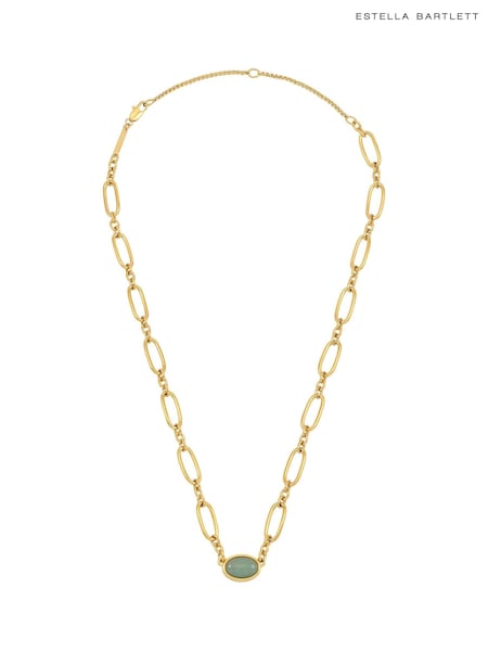 The Edit by Estella Bartlett Gold Tone Oval Gemstone Chain Link Necklace (V59542) | KWD22.500