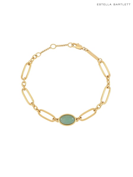 The Edit by Estella Bartlett Gold Tone Oval Aventurine Chain Link Bracelet (V59545) | KWD20