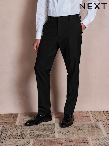 Black - Regular Slim Fit Textured Side Insert Suit Trousers