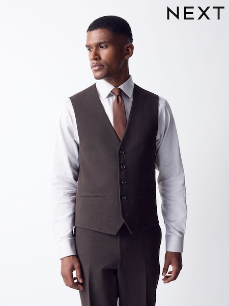 Brown - Regular Tailored Fit Flannel Suit Waistcoat