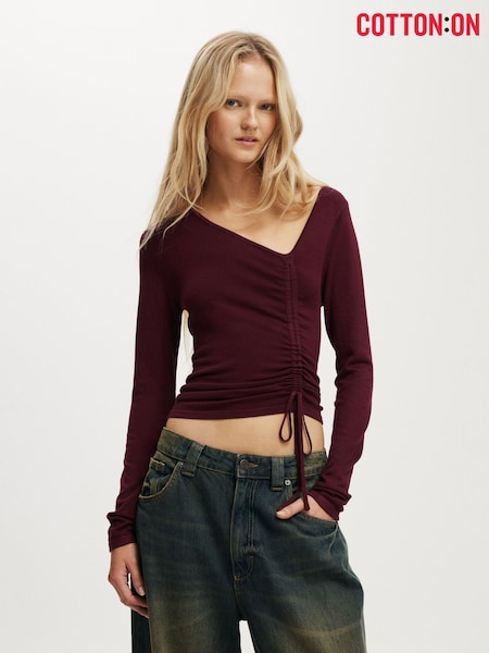 Cotton On Purple Asymmetric Ruched Knit Top (V59566) | $62
