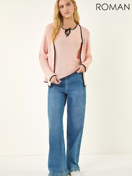 Roman Pink Sequin Trim Knit Cardigan (V59703) | AED328