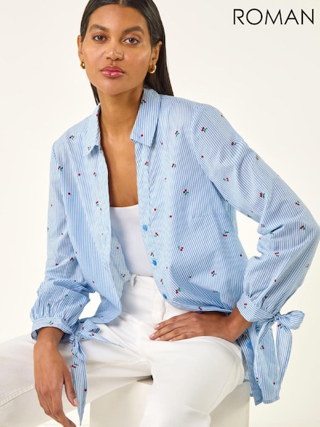 Roman Blue Cherry Stripe Cotton Shirt (V59709) | ₪314