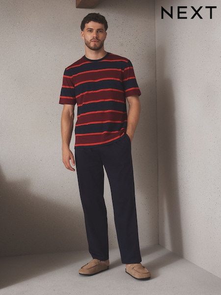 Red - Regular Stripe Short Sleeve Pyjamas Set