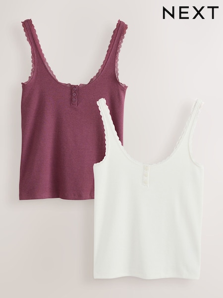 Burdeos/crudo - Pack de 2 camisetas sin mangas de canalé