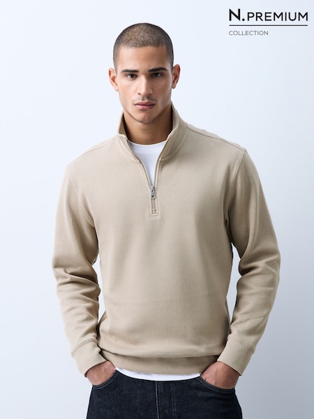 Tumšais akmens - Regular N.premium Smart Rib Textured Quarter Zip Sweat Top