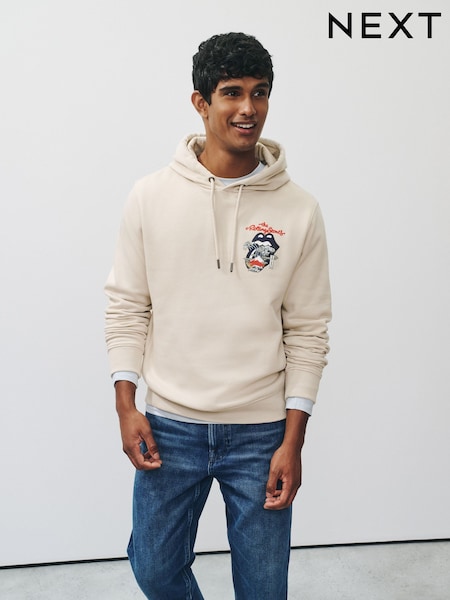 Ecru Neutral - Regular Rolling Stones Licence Graphic Overhead Hoodie