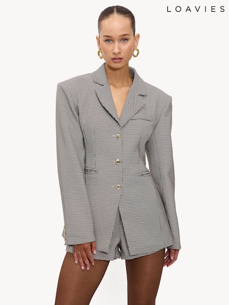 LOAVIES Grey Hug In A Stitch Houndstooth Tailored Blazer (V59958) | ‏419 د.إ.‏