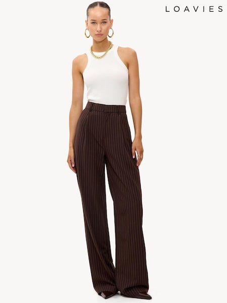 LOAVIES Stole My Soul Pinstripe Wide Leg Brown Trousers (V59965) | MYR 320