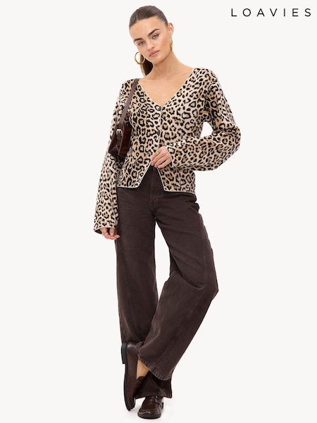 LOAVIES Knit Me Baby One More Time Animal Print Cardigan (V59966) | 234 QAR