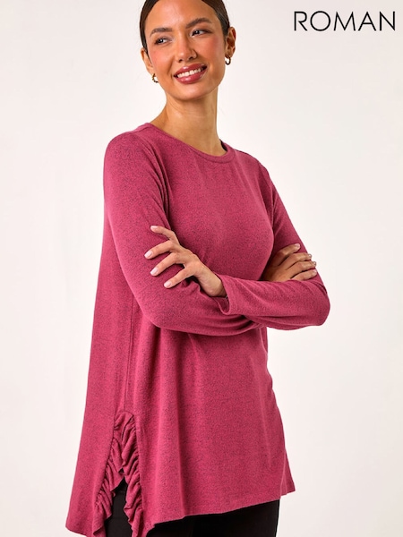 Roman Dark Pink Soft Touch Side Ruffle Top (V60030) | $106