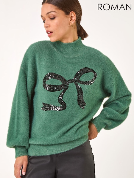 Roman Forest Green Festive Sequin Bow Knit Christmas Jumper (V60038) | 3,605 UAH