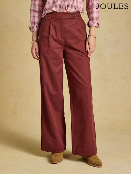 Rust Brown - Joules High Rise Wide Leg Smart Trousers