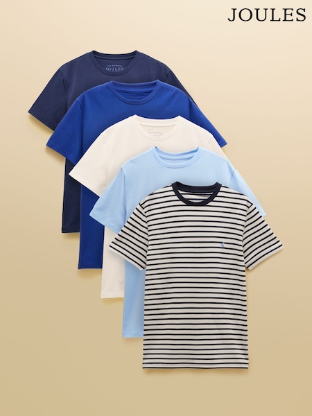 Multi Blue - Regular Joules Classic Fit Cotton T-shirt 5 Pack