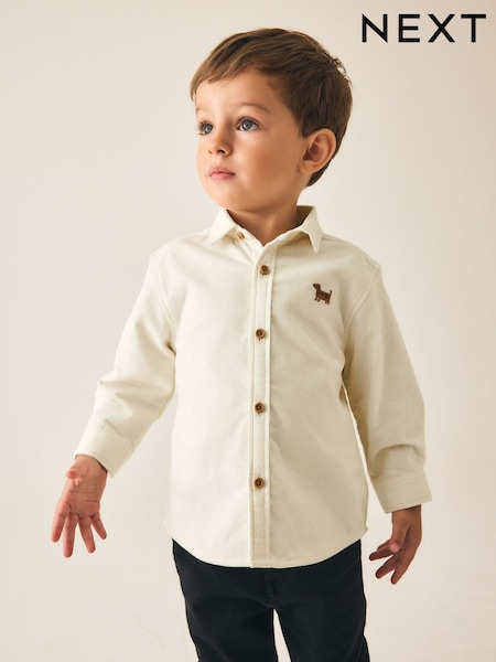 Ecru Dog Embroidery - Long Sleeve Cord Shirt (3mths-7yrs)