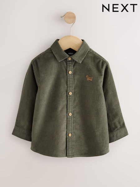 Green Dog Embroidery - Long Sleeve Cord Shirt (3mths-7yrs)