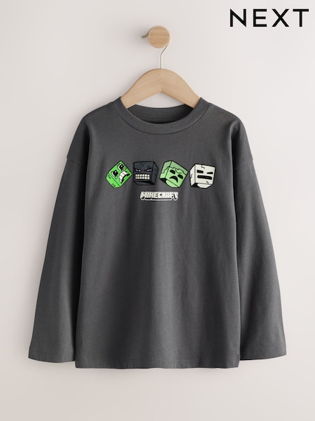 Charcoal Grey Back Print - Long Sleeve Minecraft T-shirt (3-16yrs)