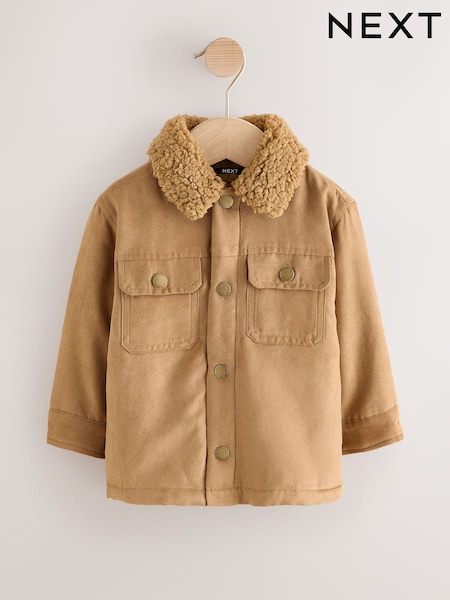 Tan Brown Faux Suede - Borg Lined Shacket (3mths-7yrs)