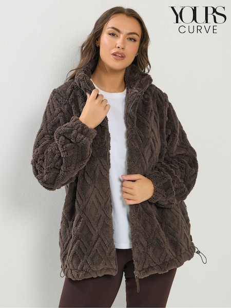 Yours Curve Brown Textured Zip Fleece (V60245) | AED198