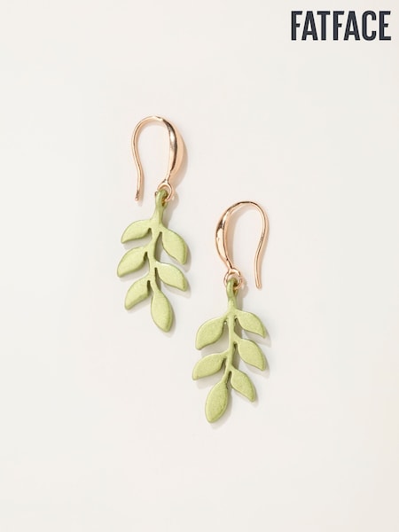 Green - Fatface Leaf Drop Earrings