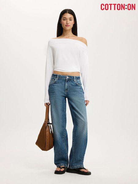 Cotton On White Peyton Off Shoulder Long Sleeve Top (V60350) | $56