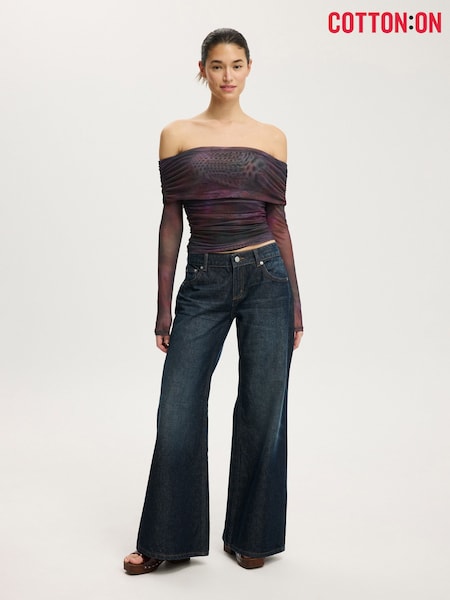 Cotton On Ashley Off Shoulder Mesh Long Sleeve Top (V60361) | kr298