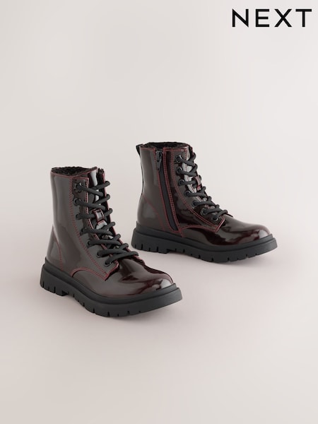 Rojo burdeos - Botas con cordones y forro cálido
