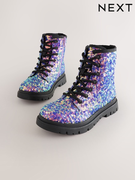 Multi Sequin - Warm Lined Lace-up Boots
