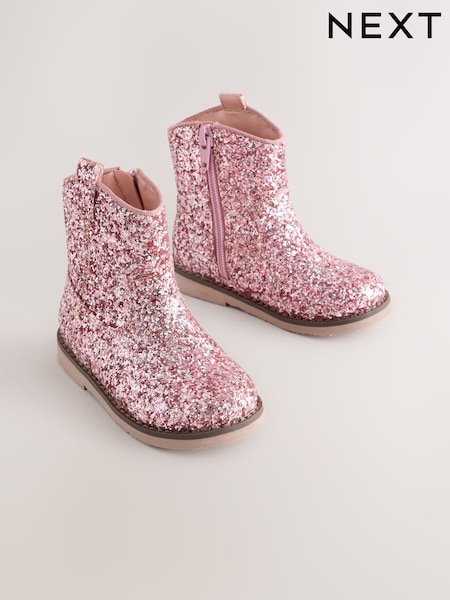 Pink Glitter - Western Ankle Boots