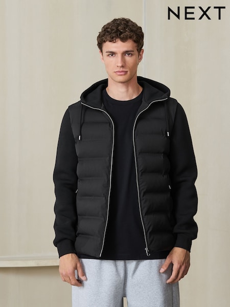 Black - Regular Quilted Hybrid Hooded Jacket