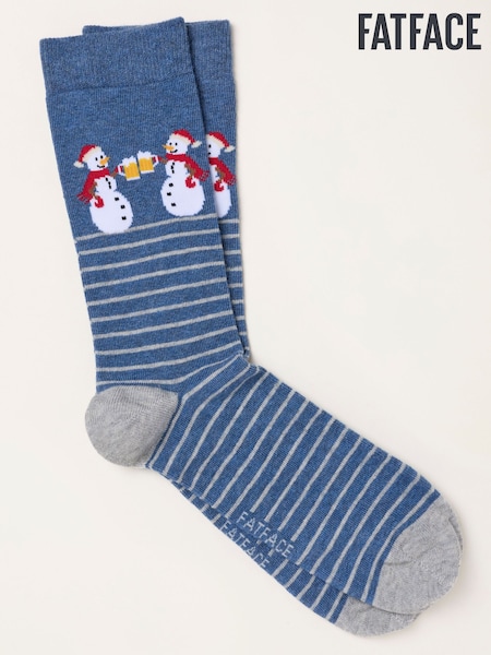 Blue - Regular Fatface Snowmen Socks