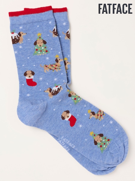 Blue - Fatface Christmas Dogs Socks