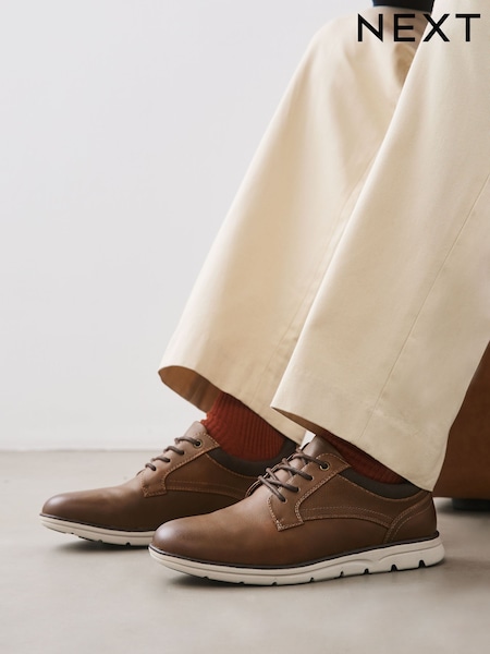 Tan Brown - Regular Comfort Wedge Derby Shoes