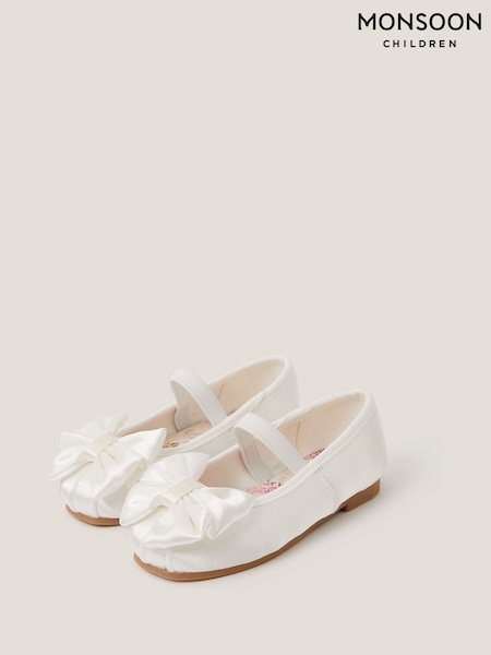 Monsoon Natural Baby Bow Satin Walker Shoes (V60736) | AED156