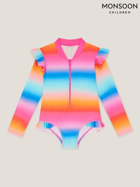 Monsoon Pink Rainbow UPF50+ Long Sleeve Swimsuit (V60751) | kr393 - kr455