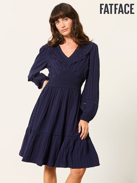 Navy - Fatface Jacquard Dress