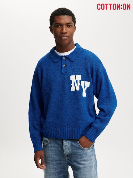 Cotton On Blue Boxy Rugby Polo Shirt (V60825) | ₪201