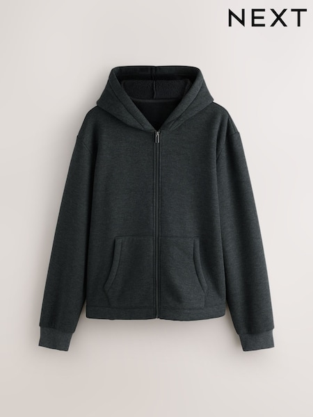 Charcoal Grey - Zip Through Supersoft Borg Lined Hoodie